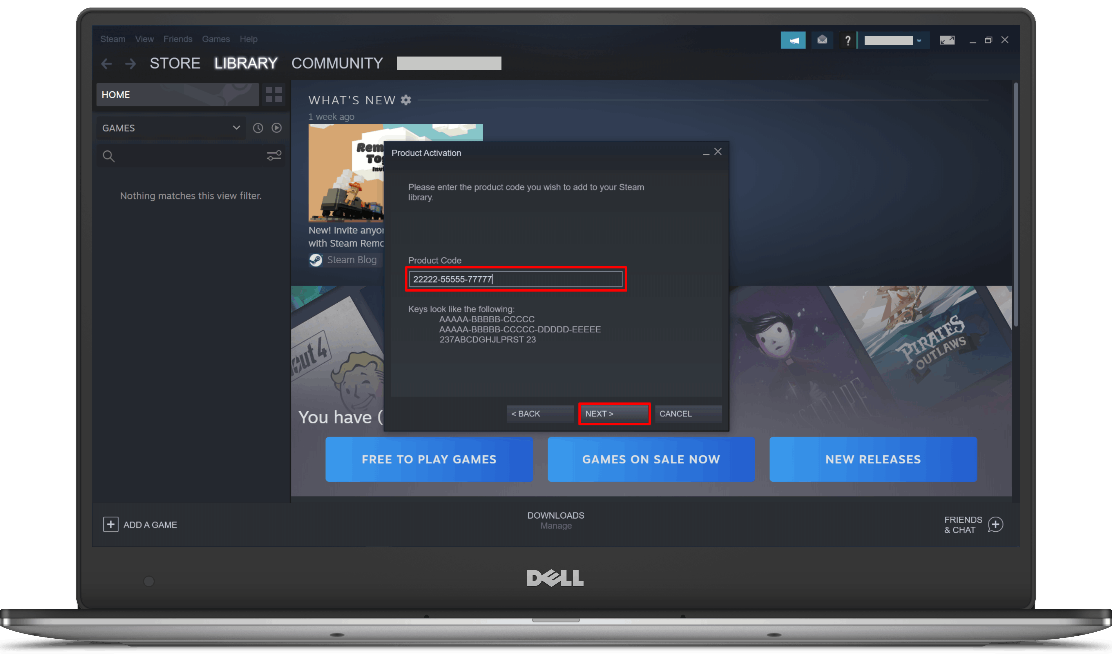 فرم واقعی فعال‌سازی کد بازی در Steam روی کامپیوتر