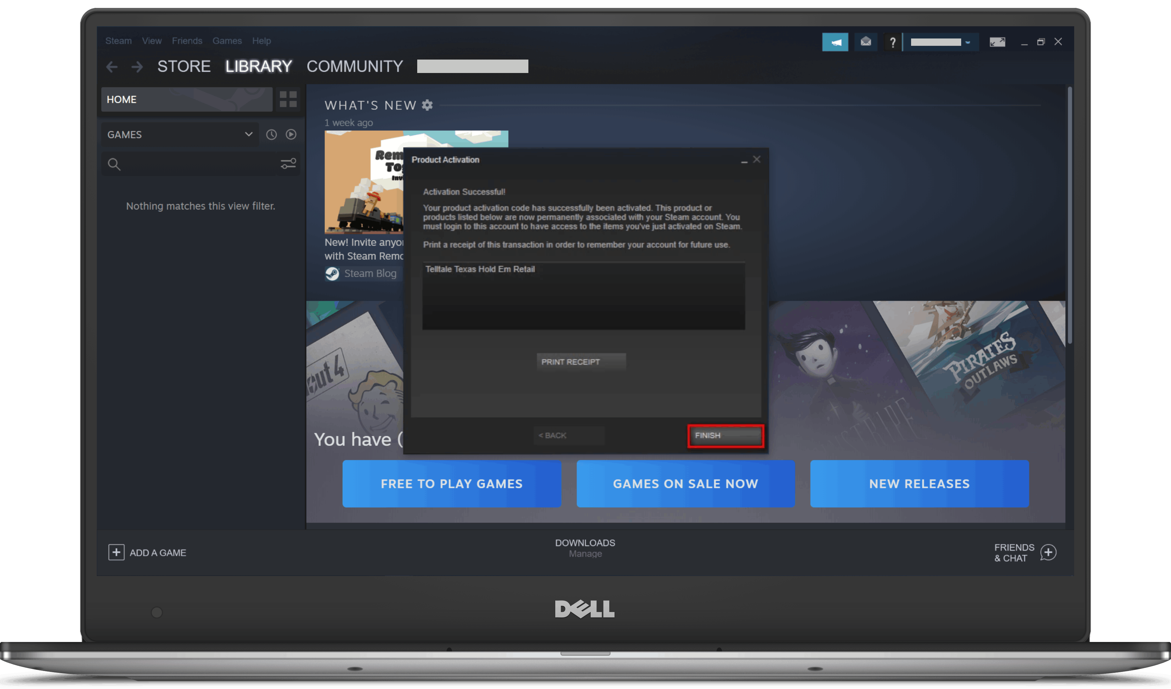 پیام واقعی تکمیل فعال‌سازی بازی در Steam